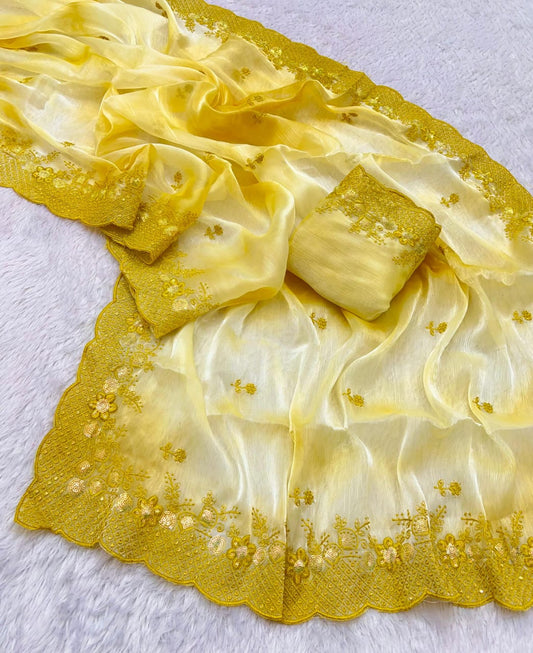 Prizam Burberry Silk Saree with Exquisite Embroidery & Sequins