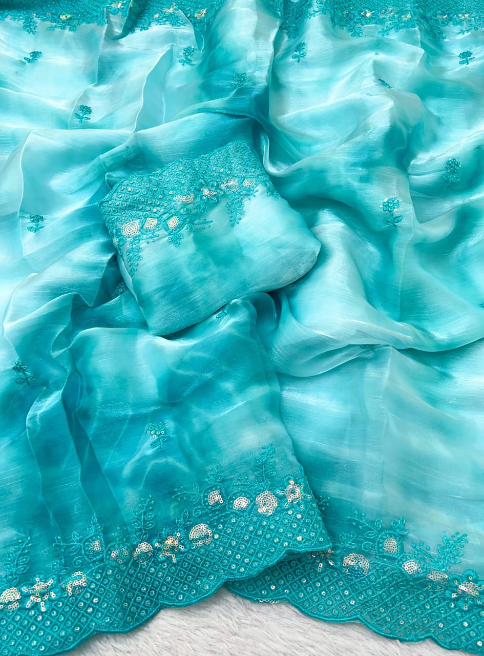 Prizam Burberry Silk Saree with Exquisite Embroidery & Sequins