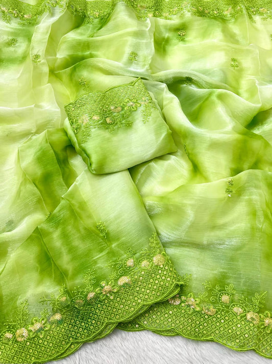 Prizam Burberry Silk Saree with Exquisite Embroidery & Sequins