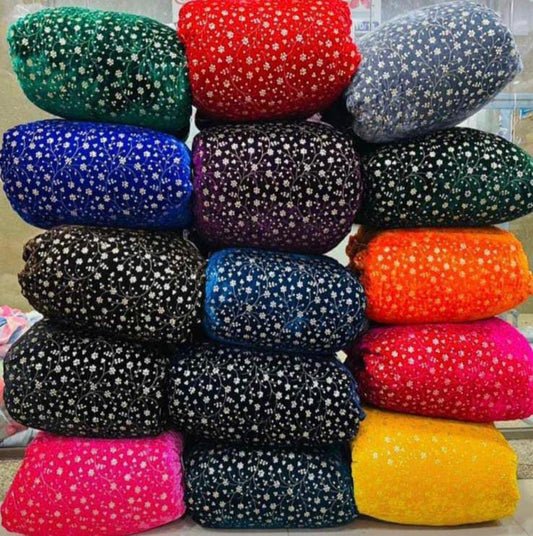 Premium Viscose Velvet Embroidery Sequence Fabric | Heavy Designer Quality