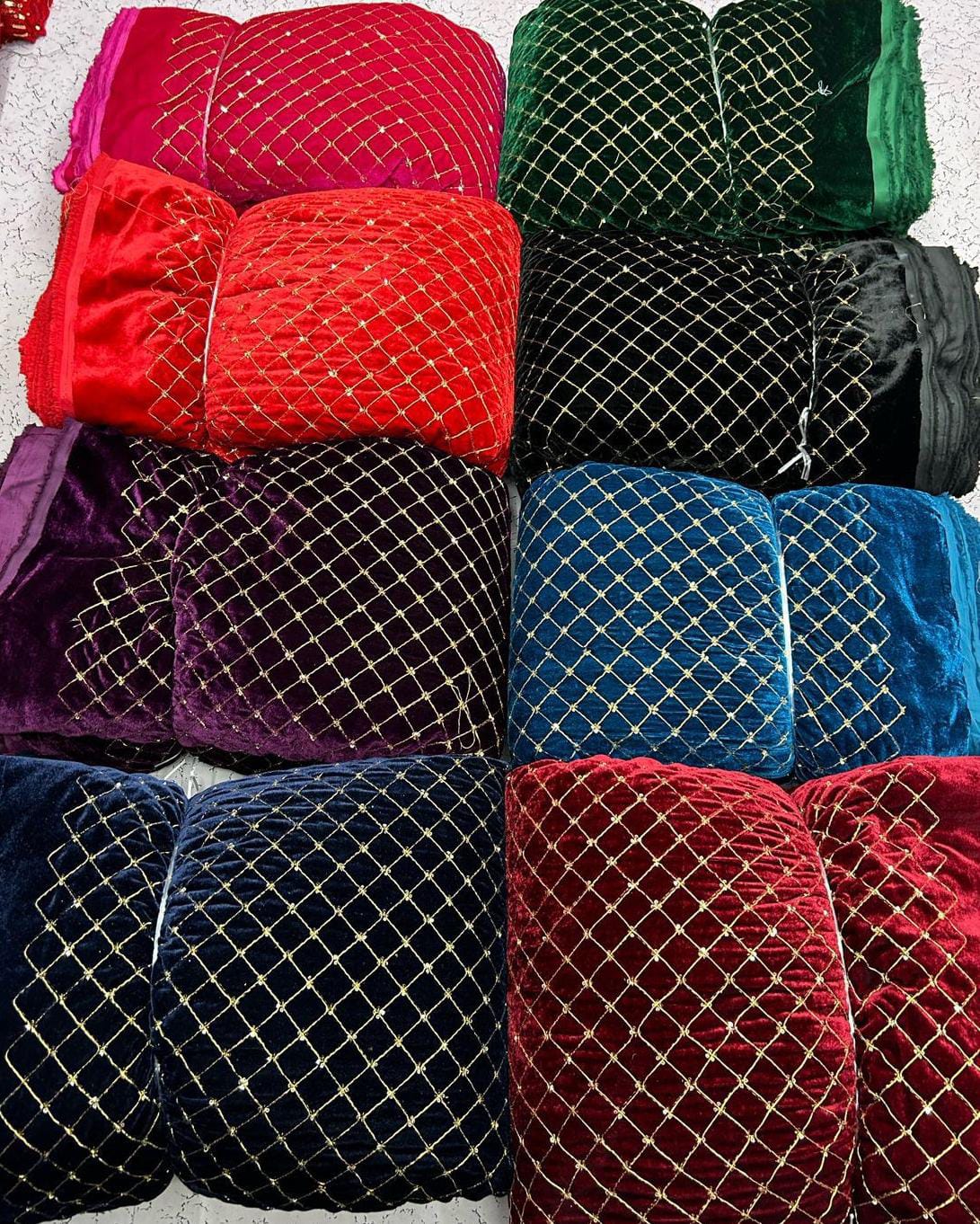 Premium Viscose Velvet Embroidery Sequence Fabric | Heavy Designer Quality
