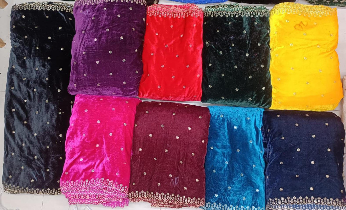 Premium Viscose Velvet Embroidery Sequence Fabric | Heavy Designer Quality