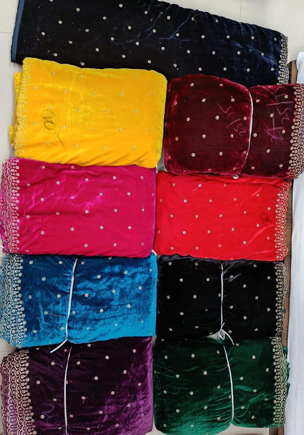 Premium Viscose Velvet Embroidery Sequence Fabric | Heavy Designer Quality