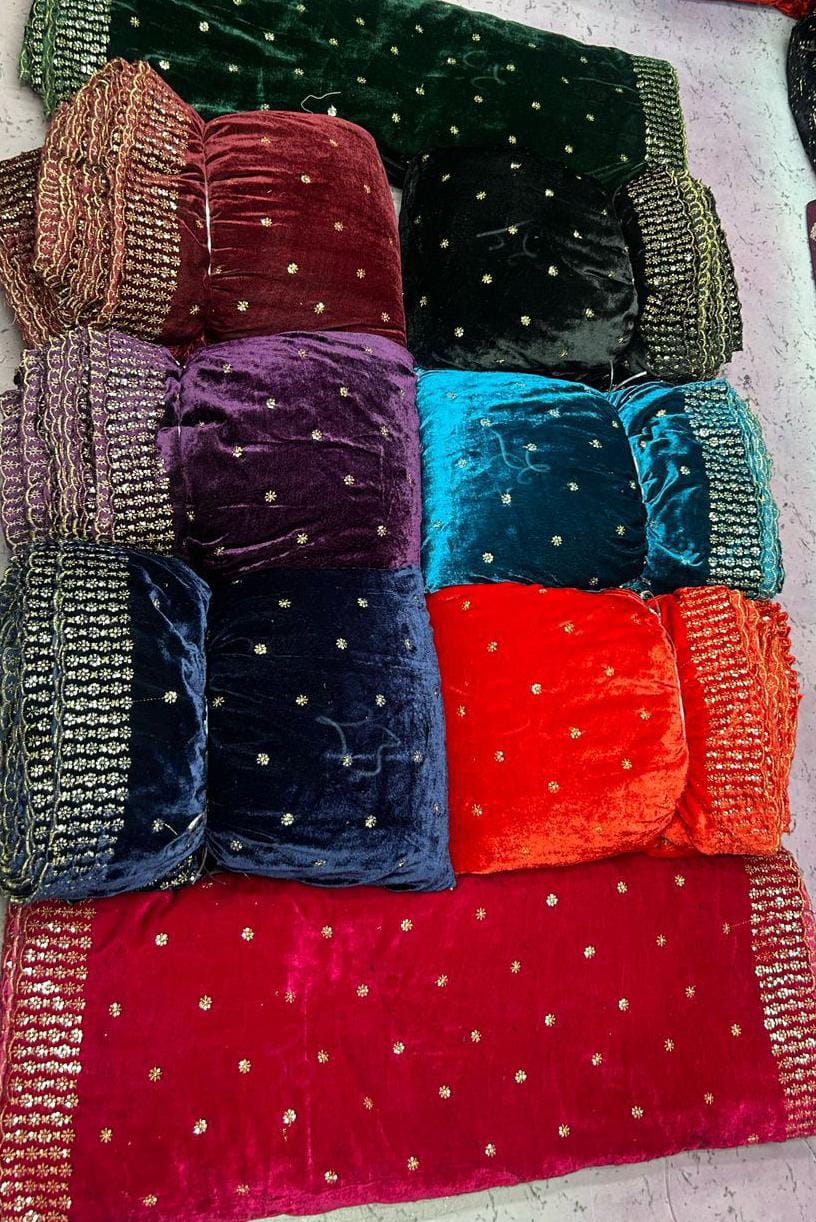Premium Viscose Velvet Embroidery Sequence Fabric | Heavy Designer Quality