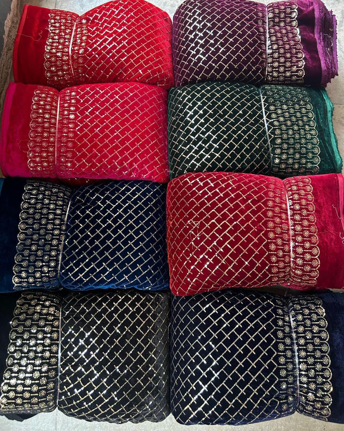 Premium Viscose Velvet Embroidery Sequence Fabric | Heavy Designer Quality