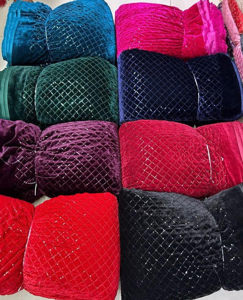 Premium Viscose Velvet Embroidery Sequence Fabric | Heavy Designer Quality