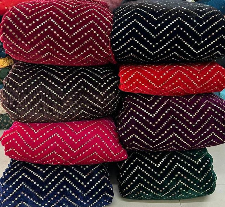 Premium Viscose Velvet Embroidery Sequence Fabric | Heavy Designer Quality