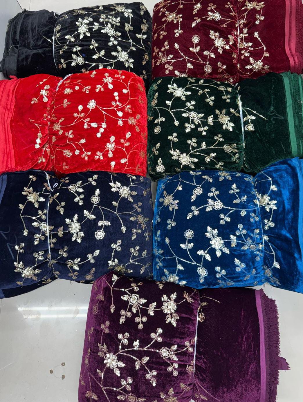 Premium Viscose Velvet Embroidery Sequence Fabric | Heavy Designer Quality