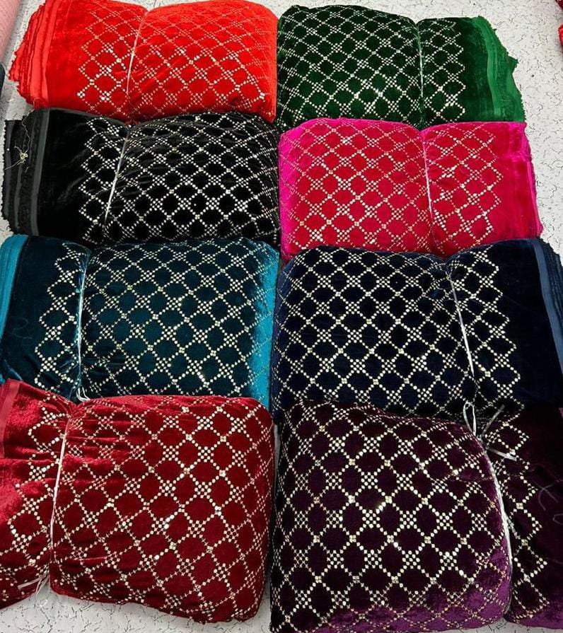 Premium Viscose Velvet Embroidery Sequence Fabric | Heavy Designer Quality