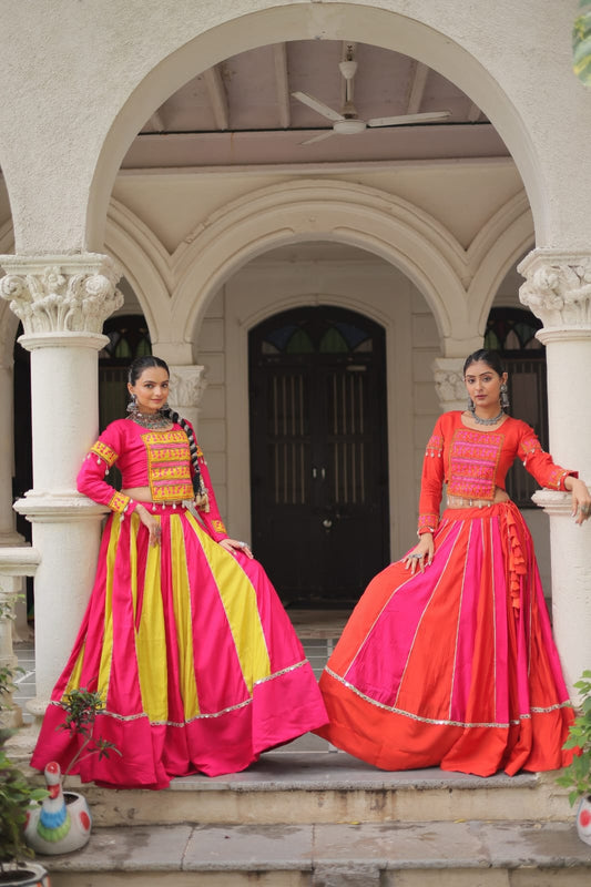 Regal Radiance: Mirror Lace Lehenga with Gamthi Embroidered Top