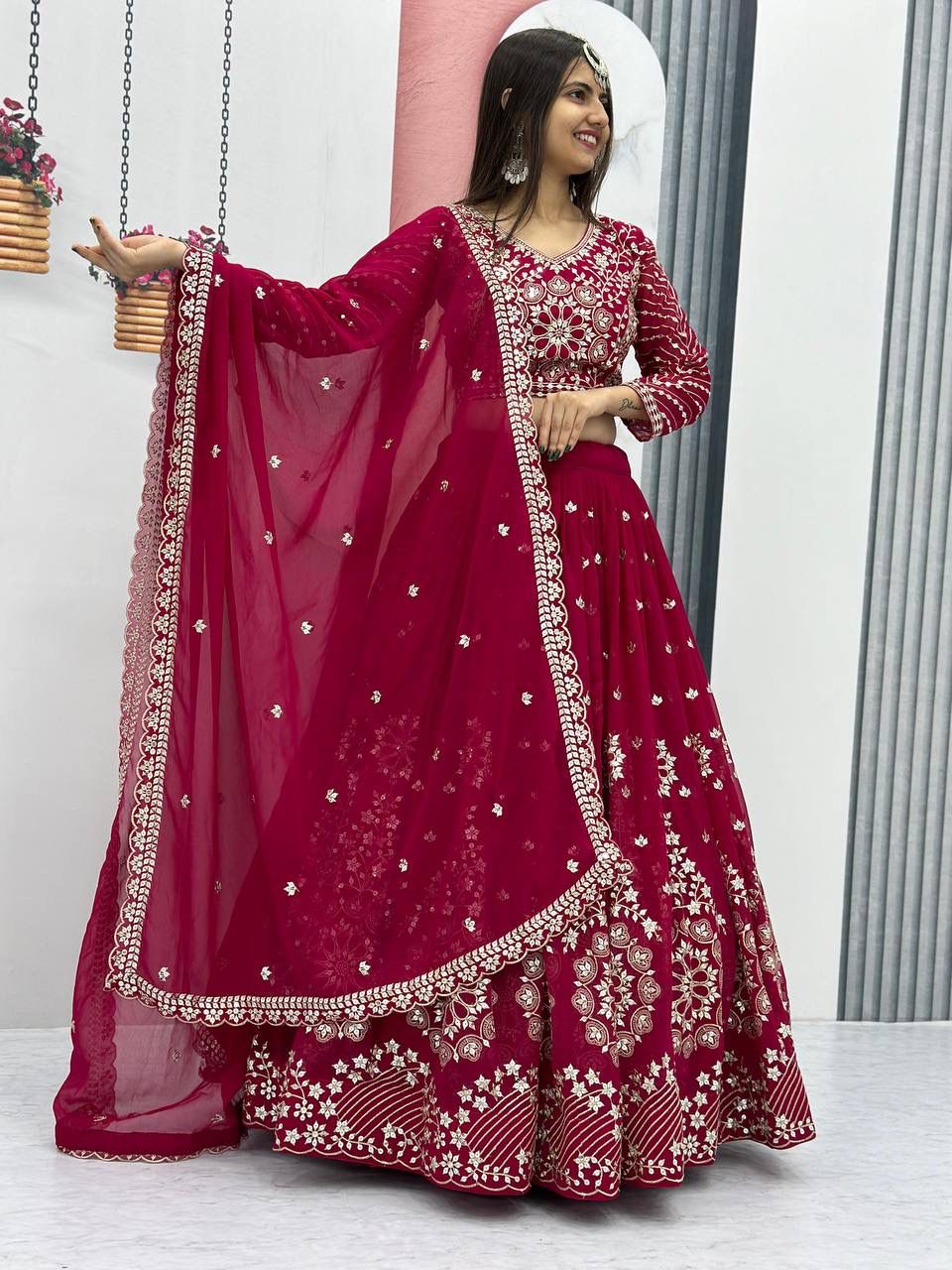 Glamorous Embroidered Georgette Lehenga Choli with Heavy Sequin Work