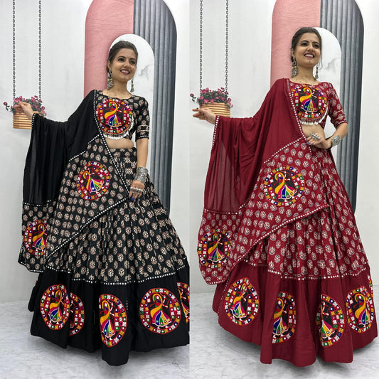 Navratri Special Pure Cotton Lehenga Choli with Heavy Gamathi & Mirror Lace Work