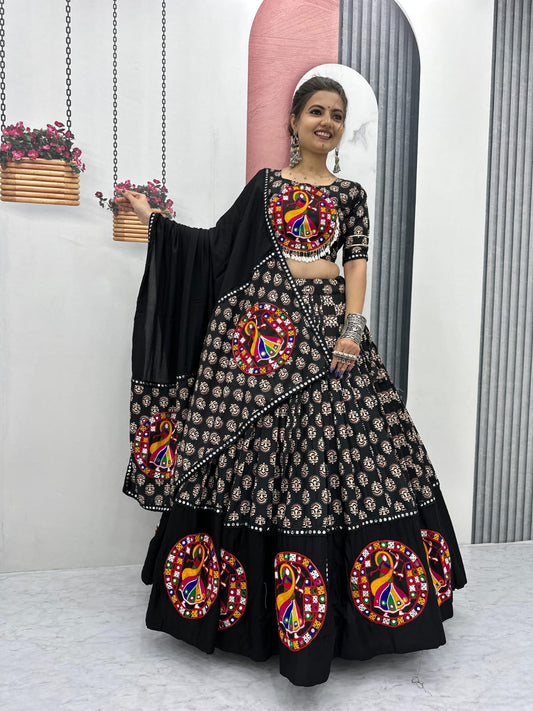 Navratri Special Pure Cotton Lehenga Choli with Heavy Gamathi & Mirror Lace Work