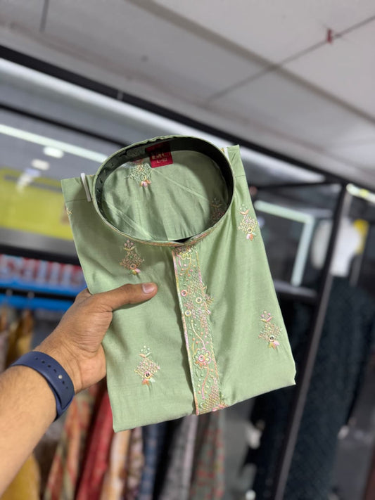 Men’s Pure Silk Kurta Pajama Set | Embroidery Multi-Thread & Sequence Work