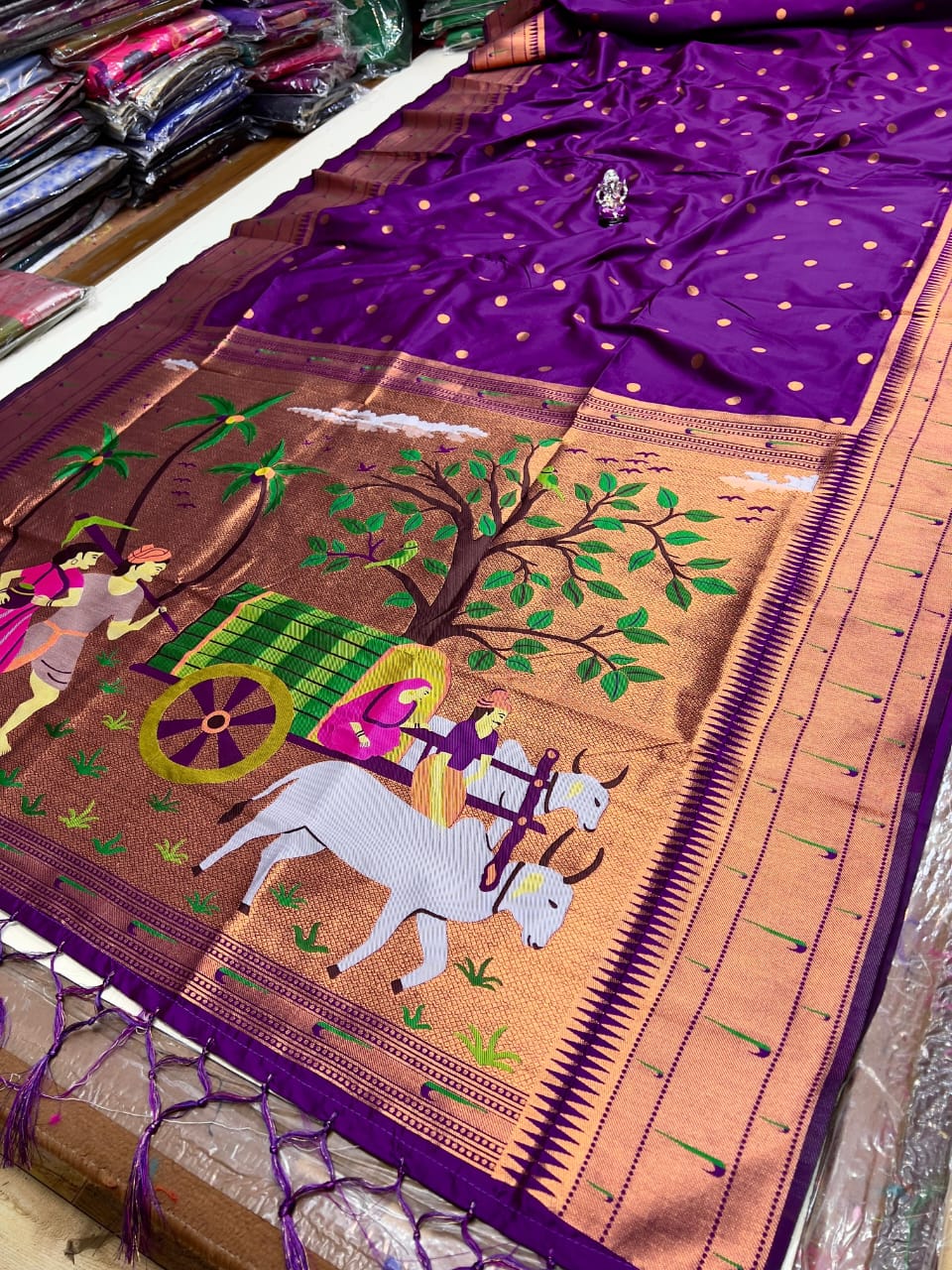 Premium Muniya Border Paithani Saree | Soft Silk with All-Over Butta & Bailgada Pallu