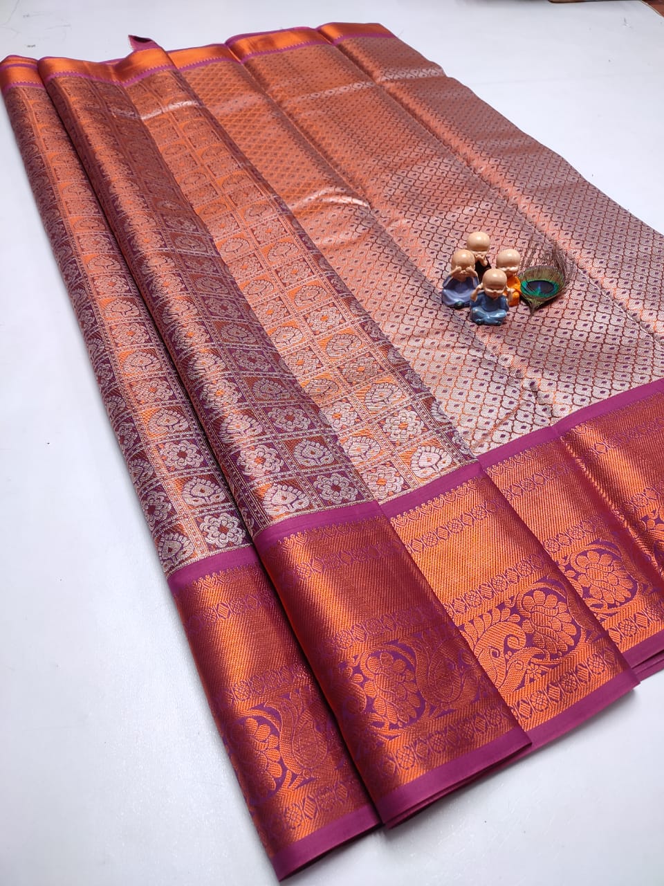 Exclusive Kanchipuram Tissue Silk Saree with Zari Double Weave, Rich Pallu & Contrast Blouse