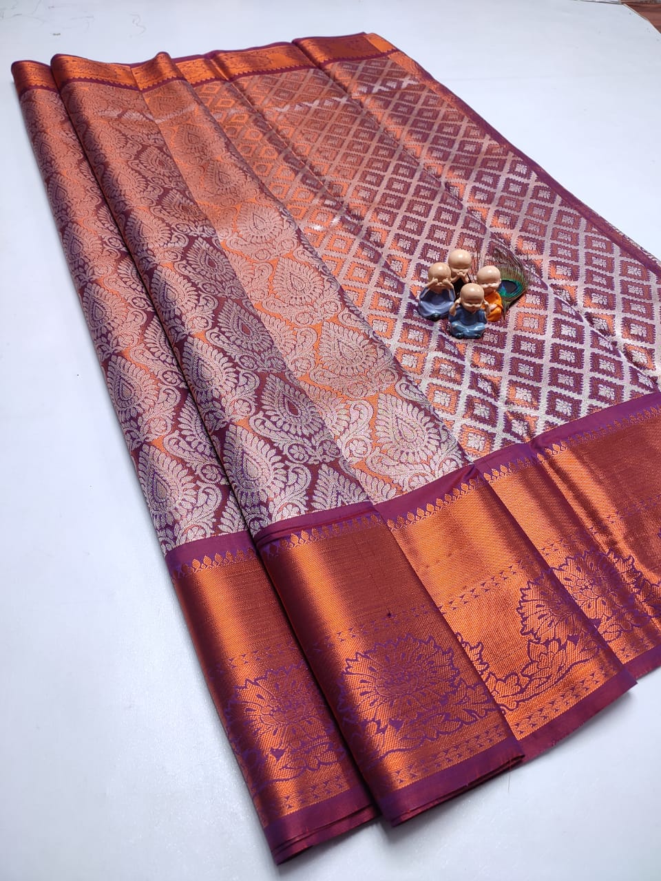 Exclusive Kanchipuram Tissue Silk Saree with Zari Double Weave, Rich Pallu & Contrast Blouse