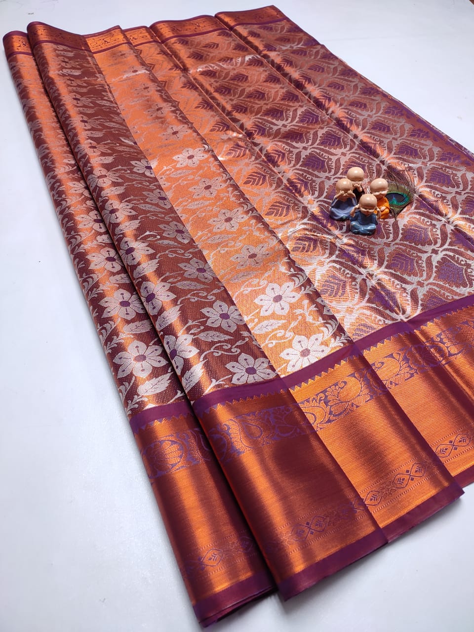 Exclusive Kanchipuram Tissue Silk Saree with Zari Double Weave, Rich Pallu & Contrast Blouse