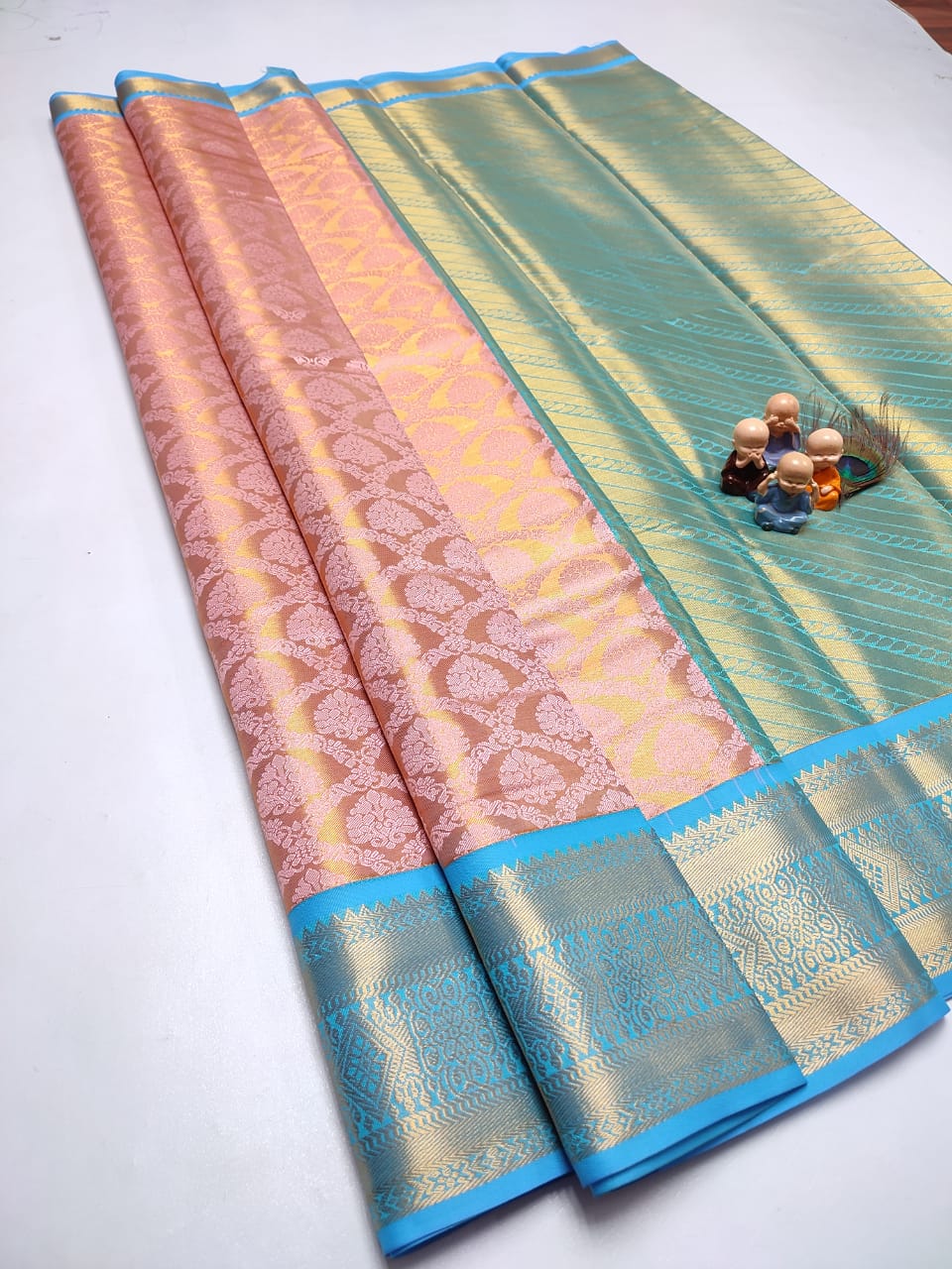 Exclusive Kanchipuram Tissue Silk Saree with Zari Double Weave, Rich Pallu & Contrast Blouse