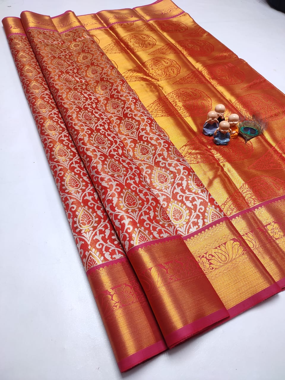 Exclusive Kanchipuram Tissue Silk Saree with Zari Double Weave, Rich Pallu & Contrast Blouse