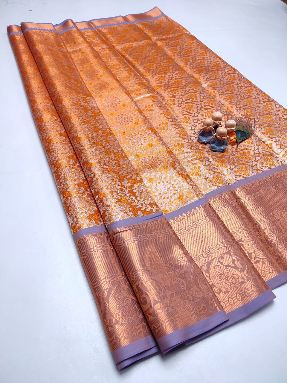 Exclusive Kanchipuram Tissue Silk Saree with Zari Double Weave, Rich Pallu & Contrast Blouse