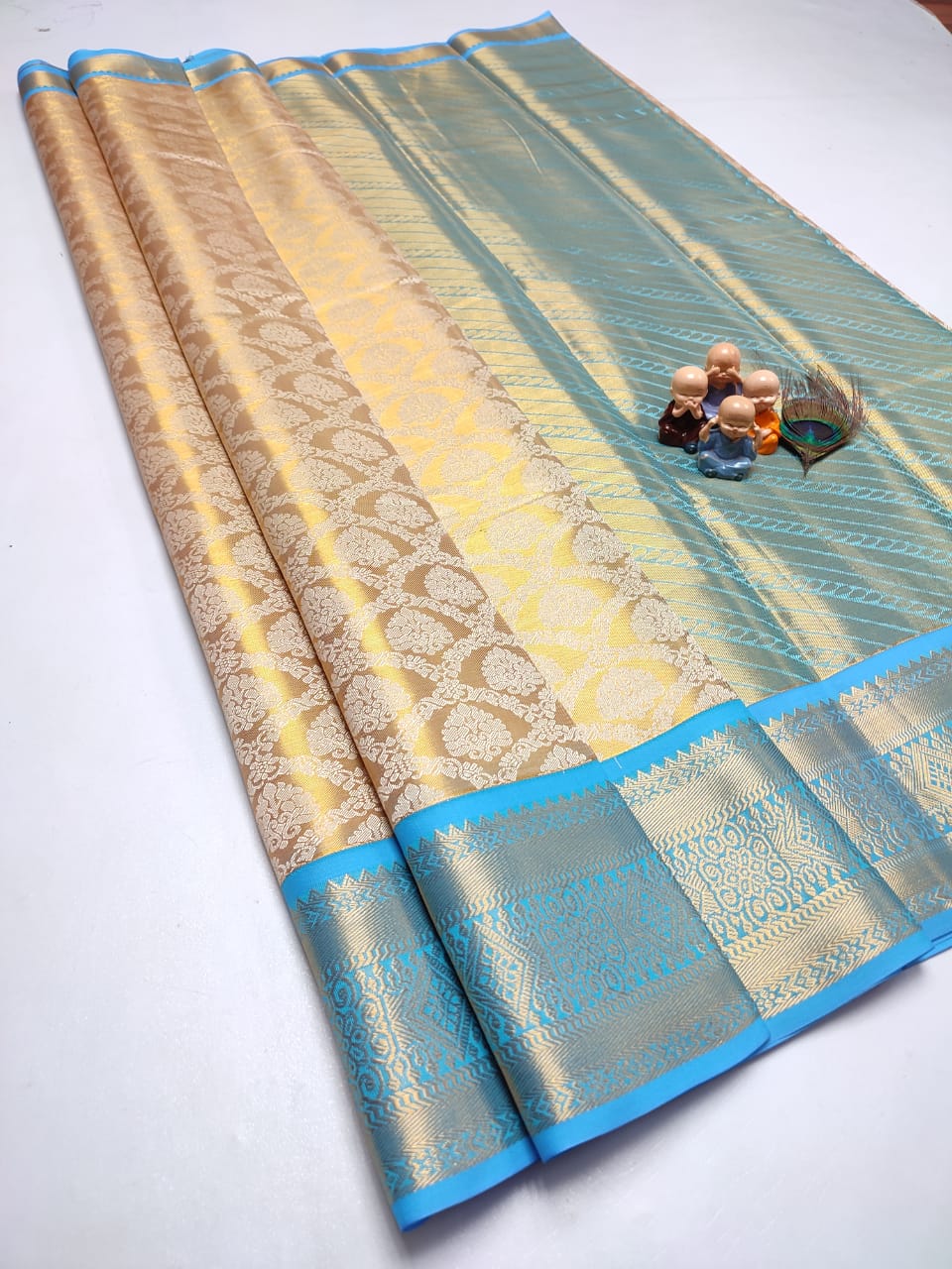 Exclusive Kanchipuram Tissue Silk Saree with Zari Double Weave, Rich Pallu & Contrast Blouse