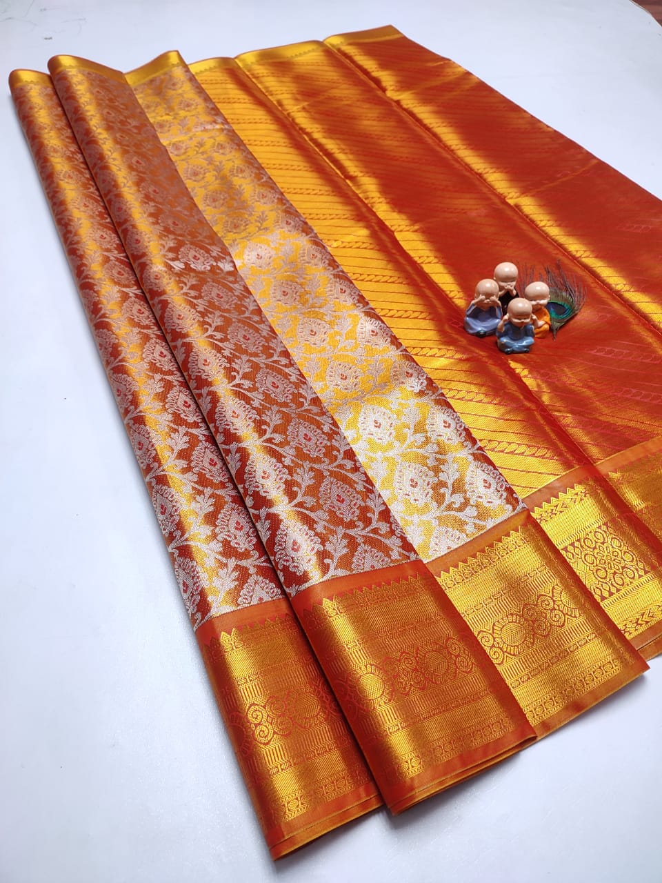 Exclusive Kanchipuram Tissue Silk Saree with Zari Double Weave, Rich Pallu & Contrast Blouse