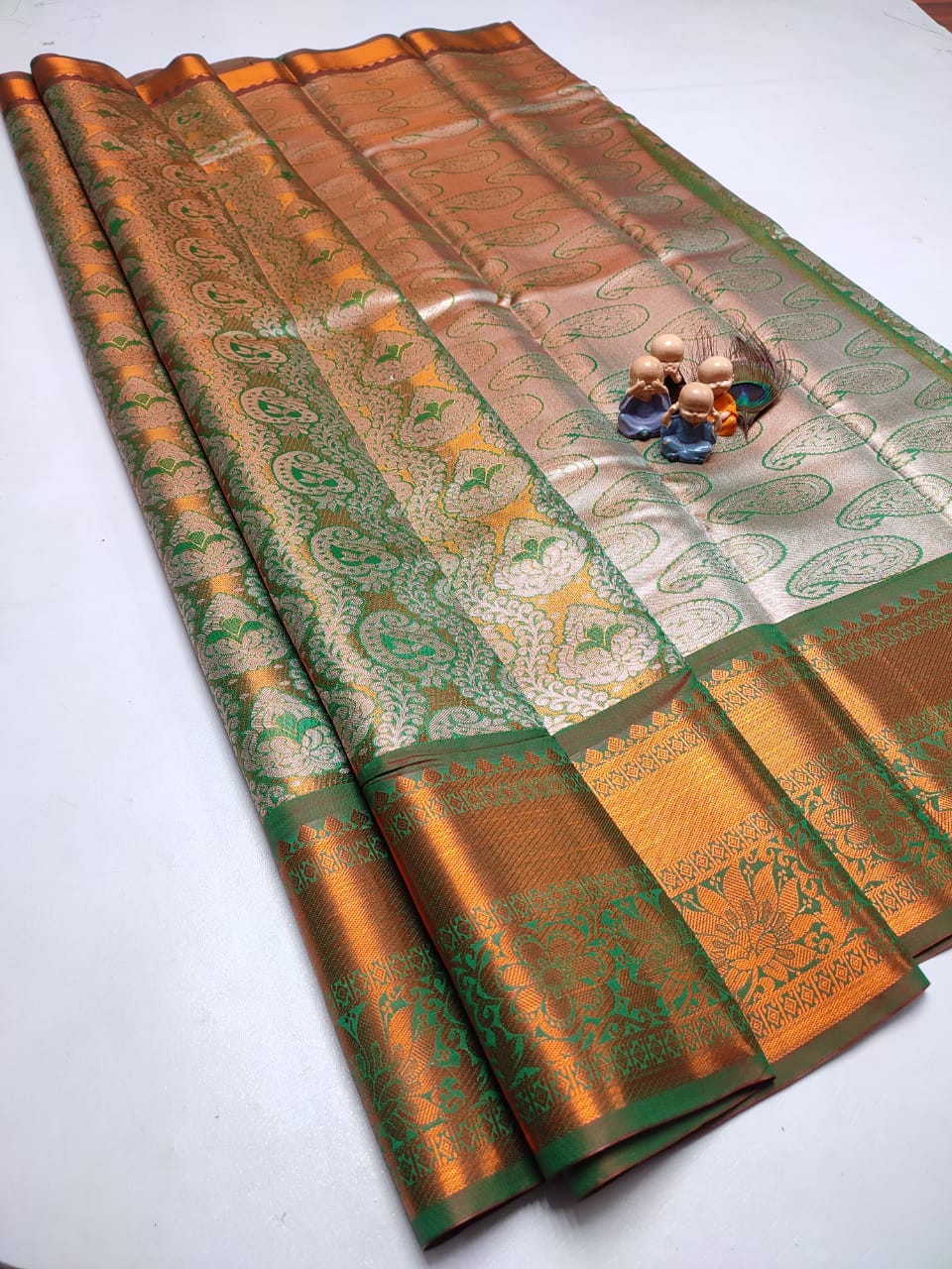 Exclusive Kanchipuram Tissue Silk Saree with Zari Double Weave, Rich Pallu & Contrast Blouse