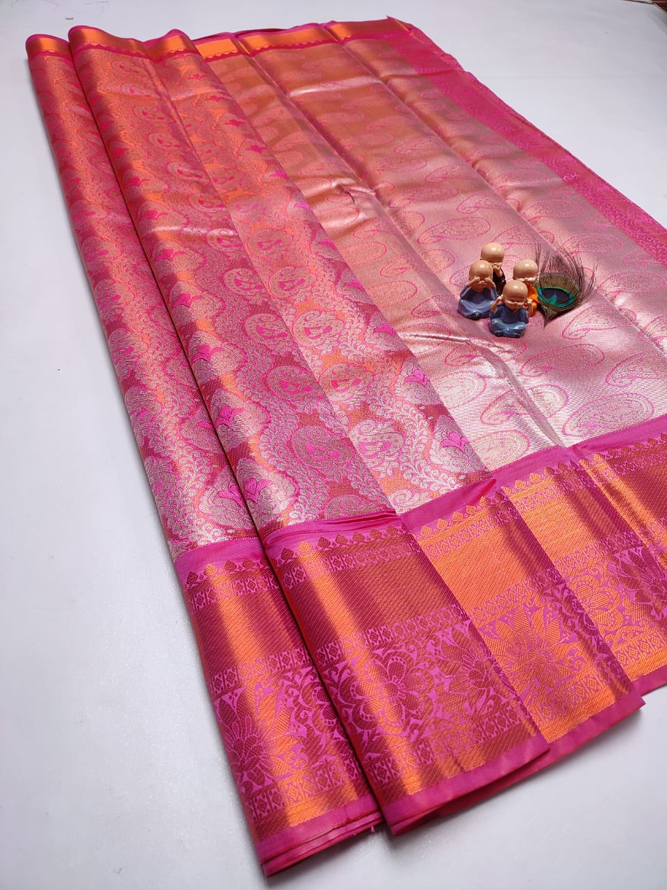Exclusive Kanchipuram Tissue Silk Saree with Zari Double Weave, Rich Pallu & Contrast Blouse