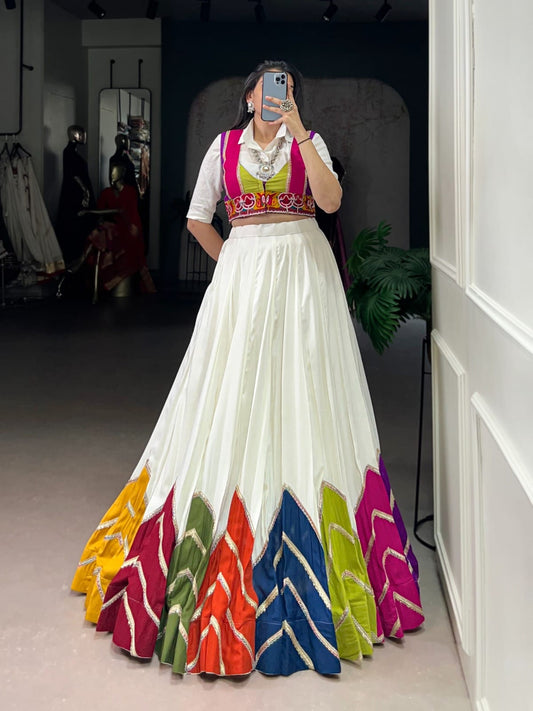 Multi-Colour Patched Lehenga with Casual Shirt Choli & Gamthi Koti
