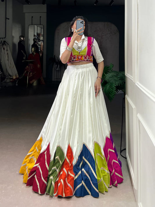 Multi-Colour Patched Lehenga with Casual Shirt Choli & Gamthi Koti