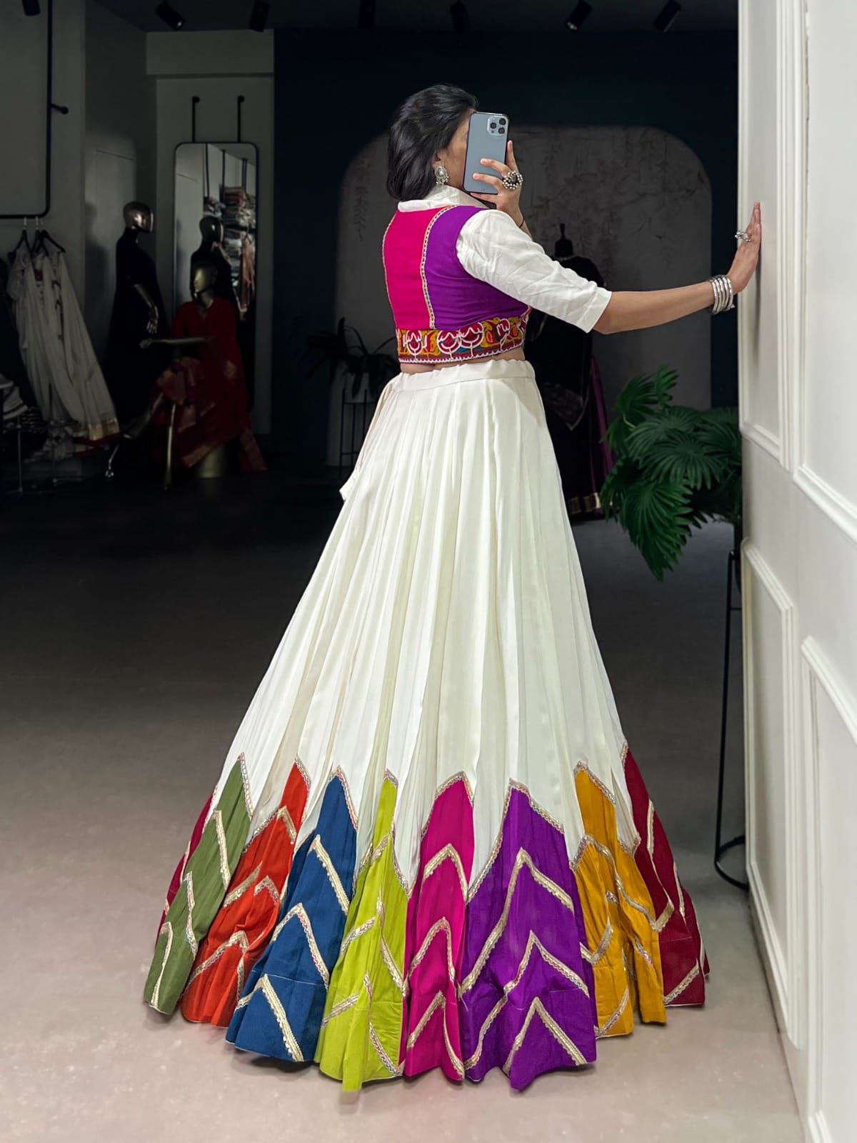Multi-Colour Patched Lehenga with Casual Shirt Choli & Gamthi Koti