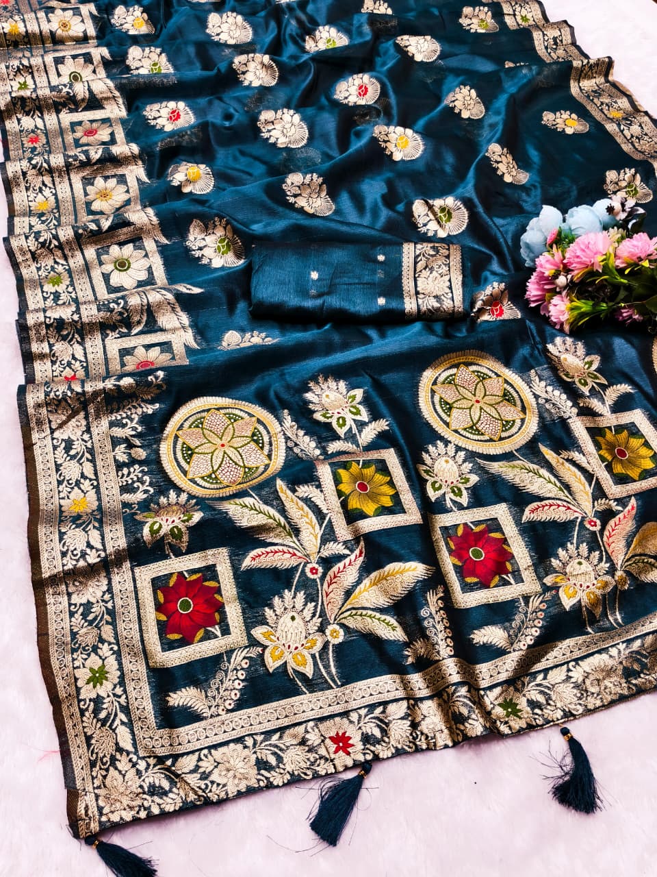 Organza Silk Saree with Meenakari Pallu