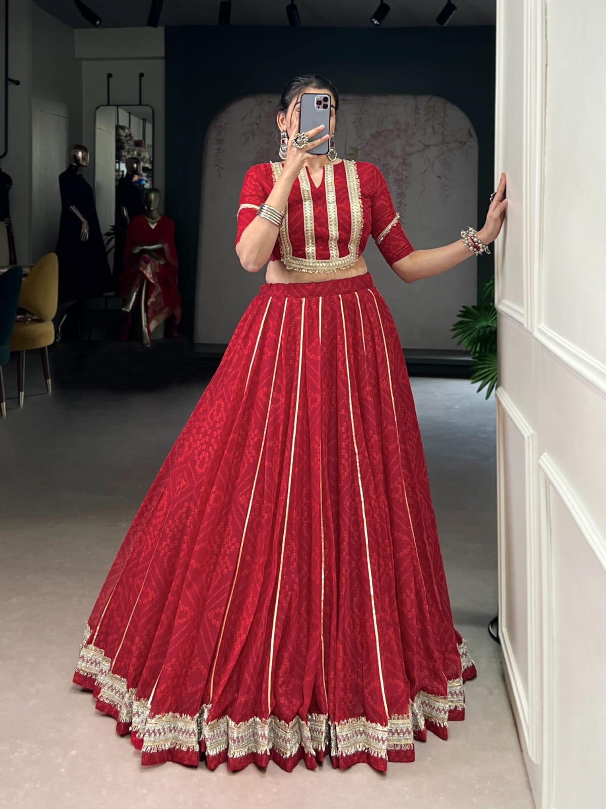 Bandhej Chiffon Co-ord Lehenga Set – Festive Glow for Garba Nights