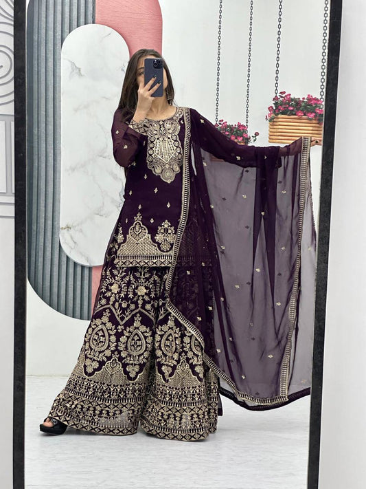 Stunning New Designer Party Wear Top, Plazzo & Dupatta Set