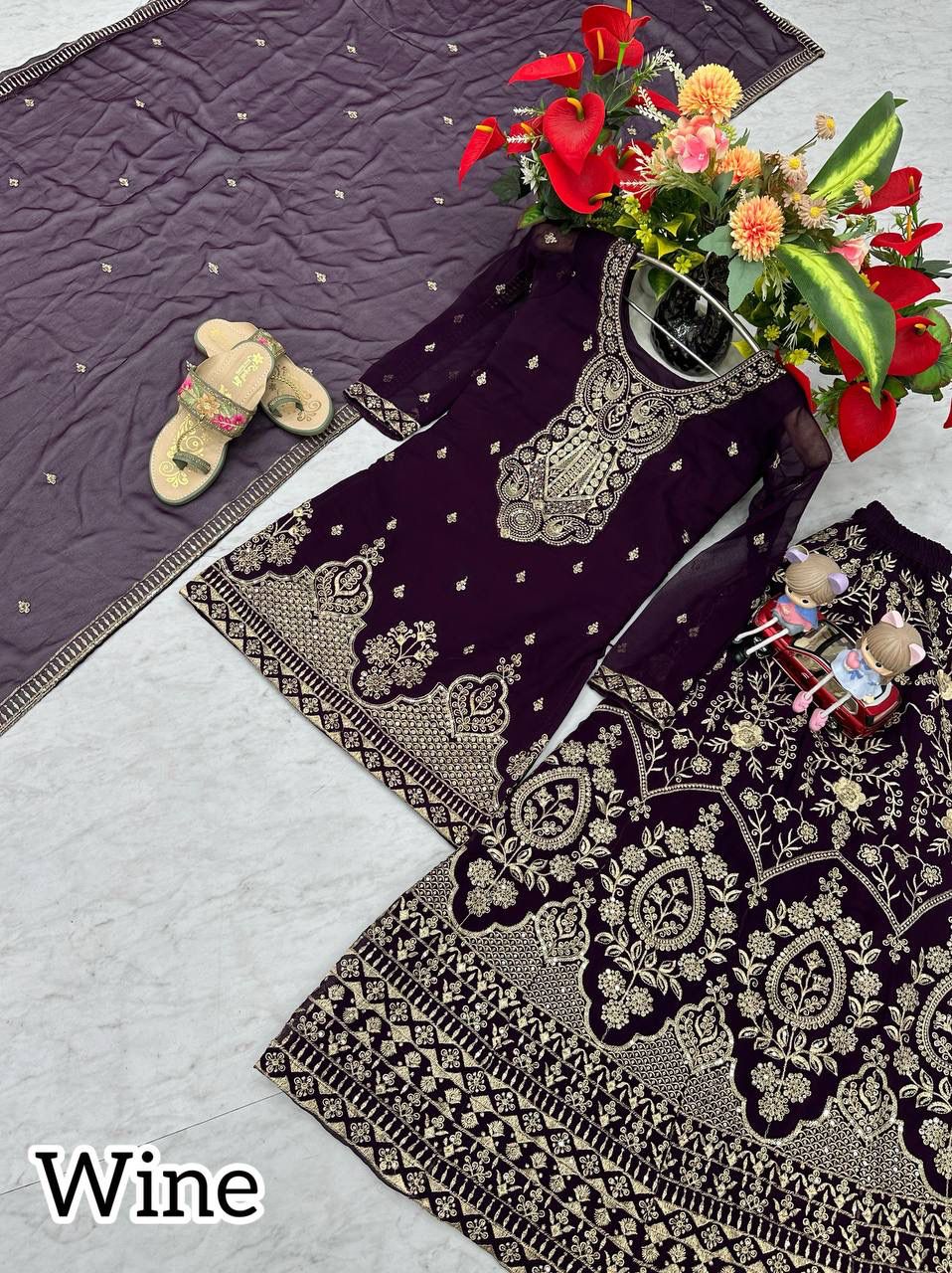 Stunning New Designer Party Wear Top, Plazzo & Dupatta Set