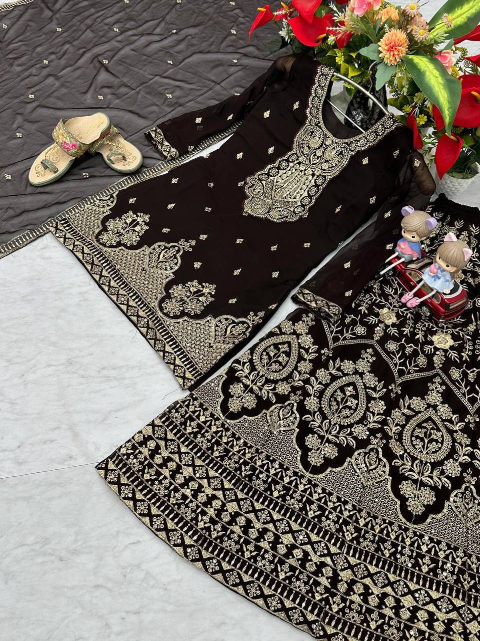 Stunning New Designer Party Wear Top, Plazzo & Dupatta Set