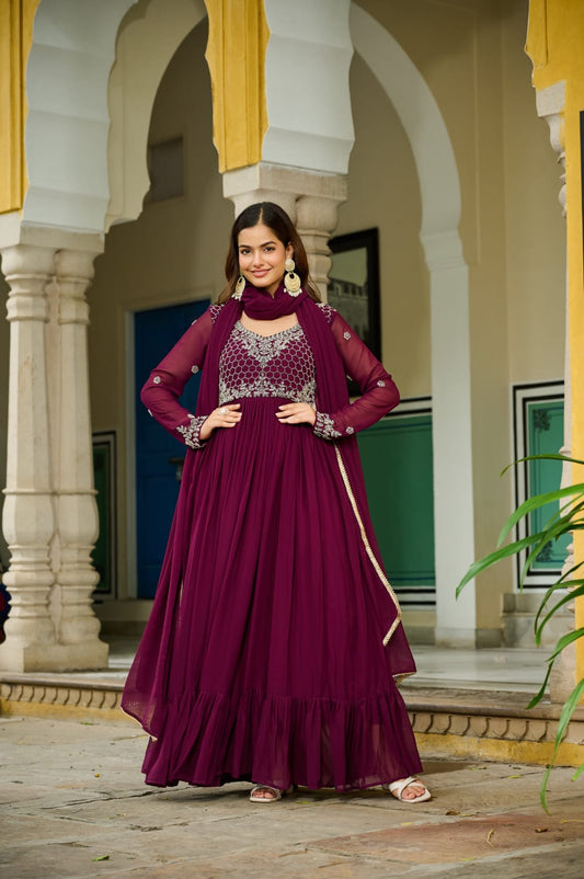 Elegant Beaded Bloom Gown with Designer Dupatta