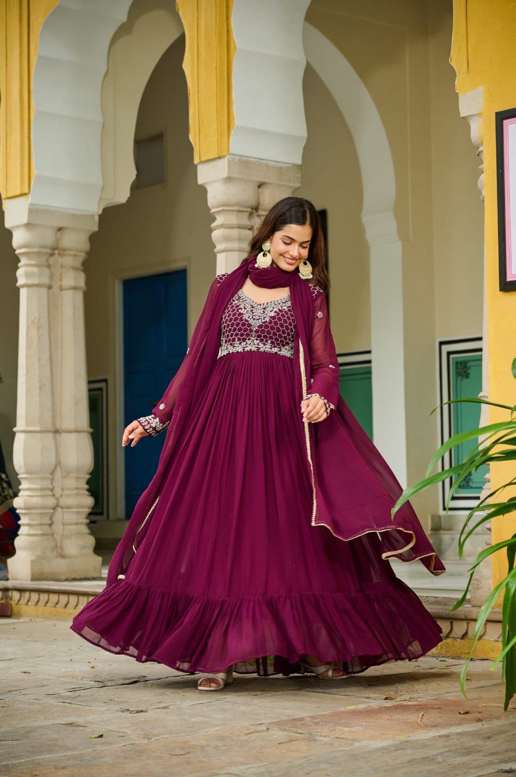 Elegant Beaded Bloom Gown with Designer Dupatta
